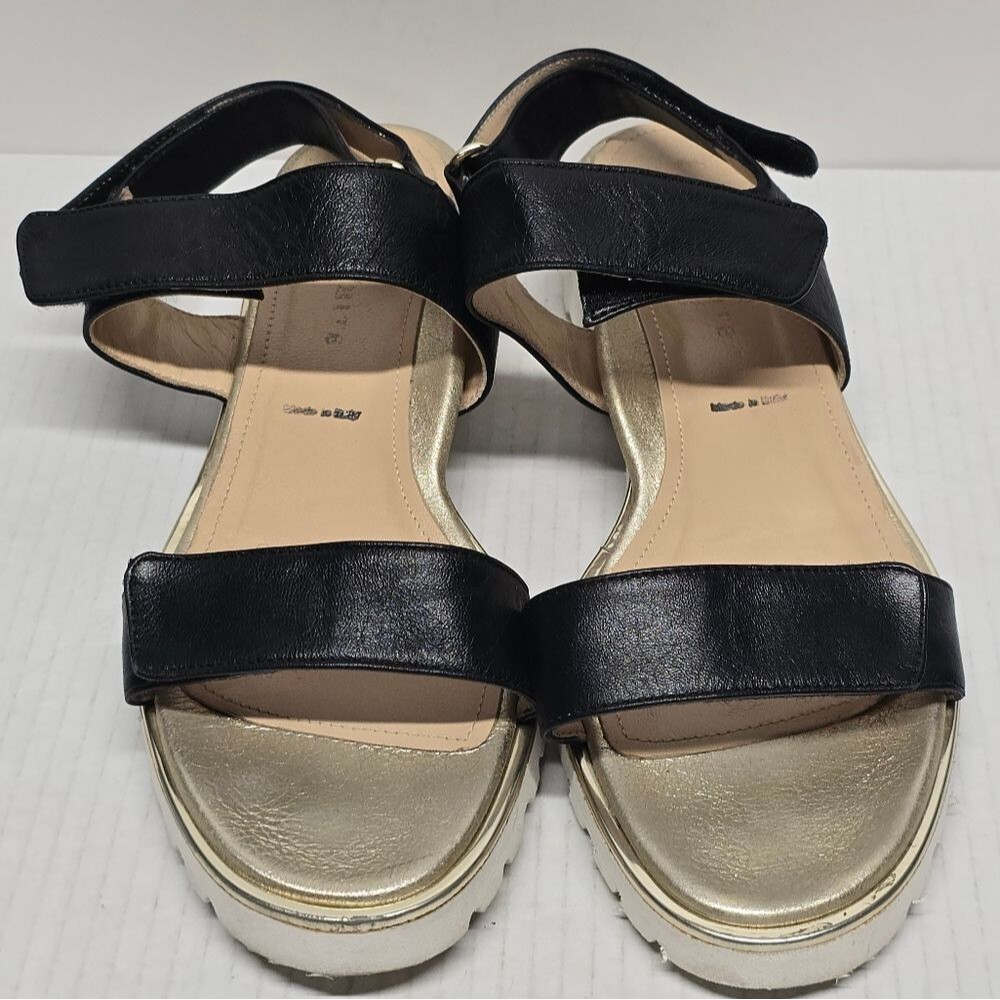 Ron White Catey Nappa Adjustable Black Leather Lug Sole Comfy Sandals 9.5